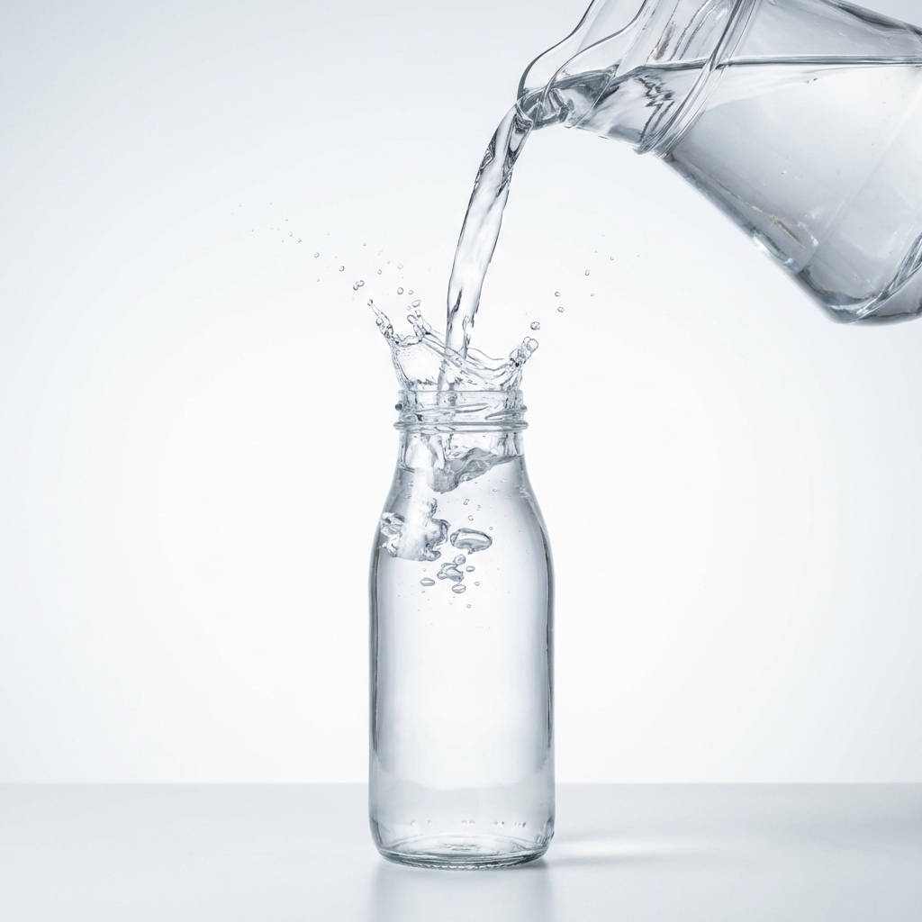 Water Pouring into Glass Bottle